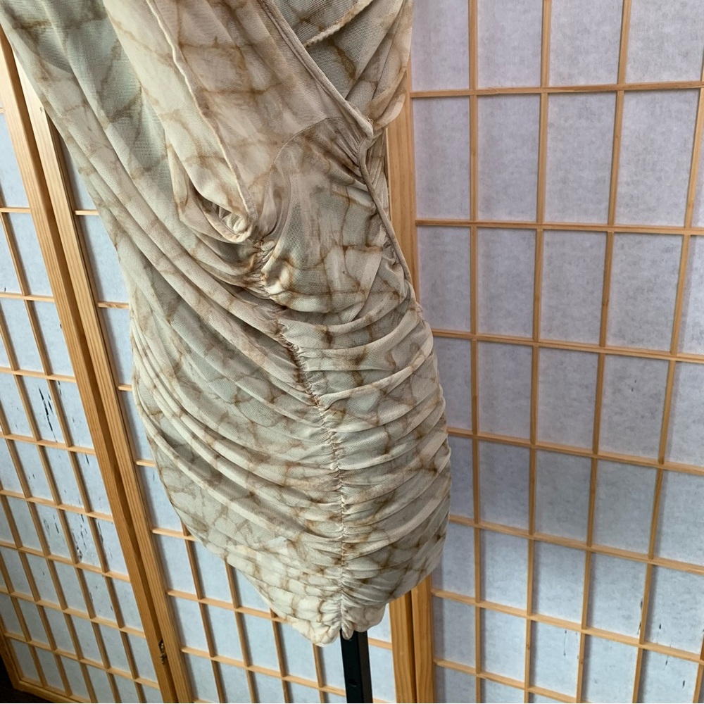 Zara Tan and Brown Asymmetrical Ruched Cocktail Dress - Picture 7 of 15